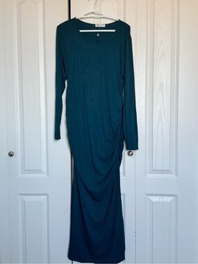 Small Show Maternity Long Sleeve Teal Maxi Dress with Side Ruching